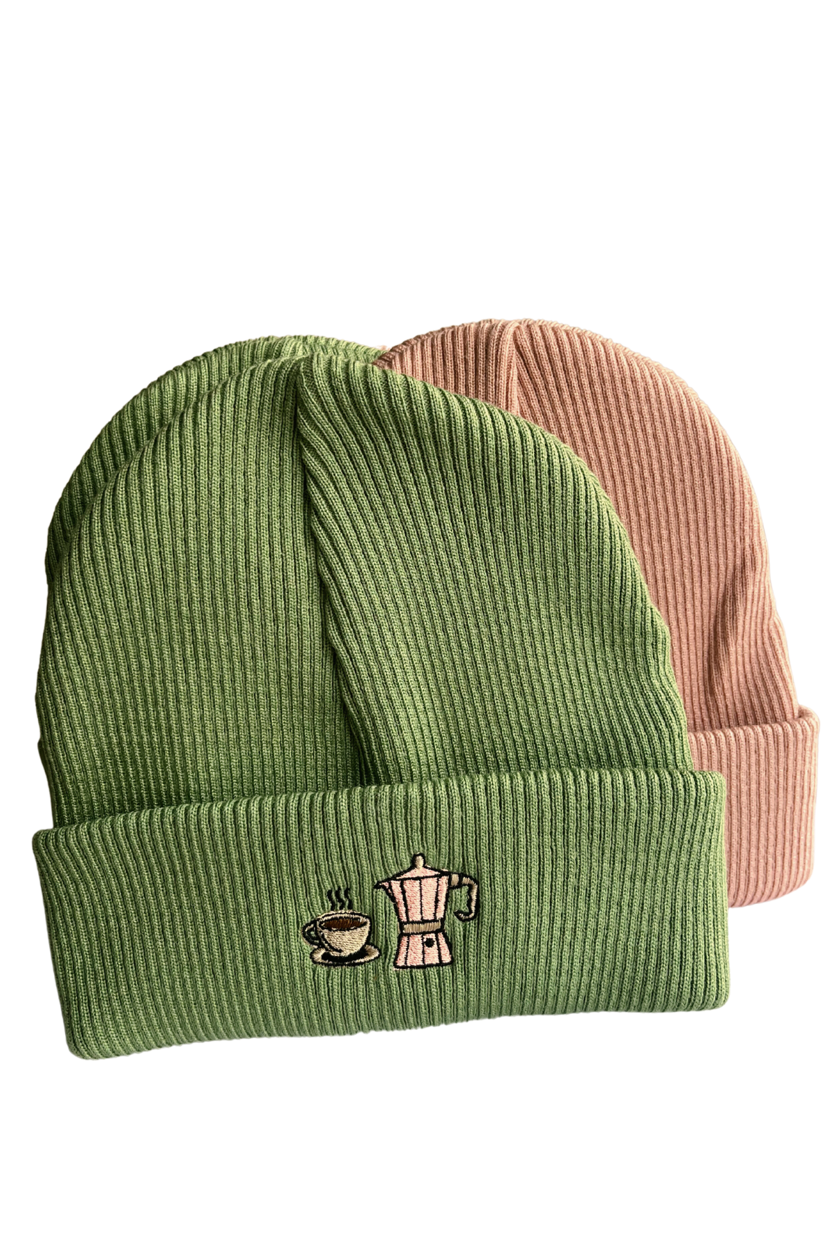 Moka Pot & Coffee Cup Yeşil Kışlık Nakışlı Yumuşak Triko Bere