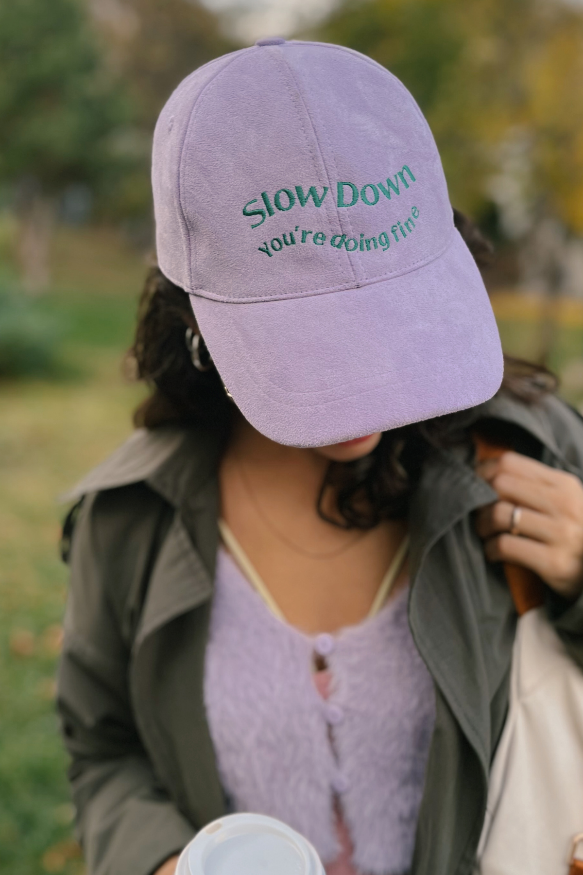 Slow Down Süet Nakışlı Beyzbol Şapka - Lila