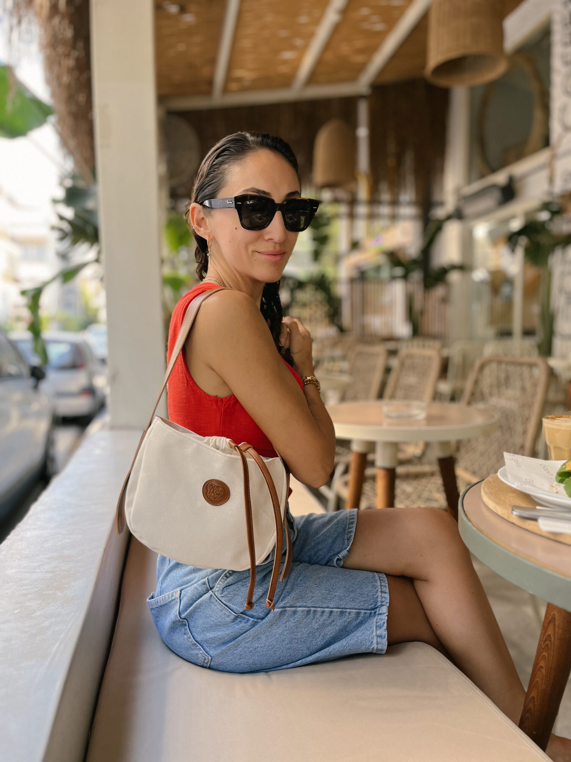 Deri Detaylı Kanvas Omuz Çantası