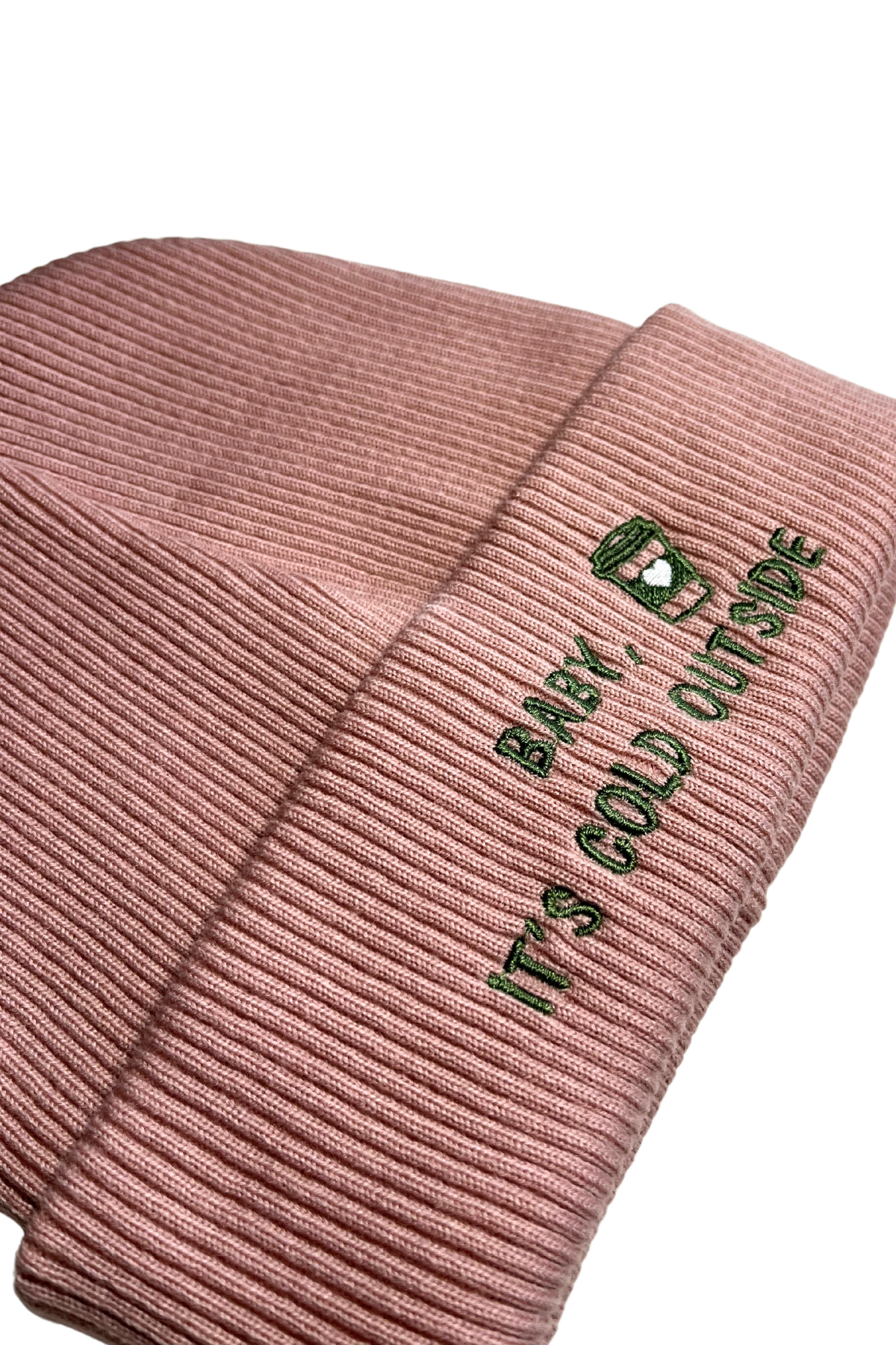 Baby, It's cold outside Pembe Kışlık Nakışlı Yumuşak Triko Bere